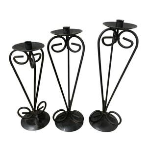 VINTAGE FRENCH COUNTRY PILAR CANDLE STICK‎ DECOR SET OF 3 IRON BOHO GRUNGE